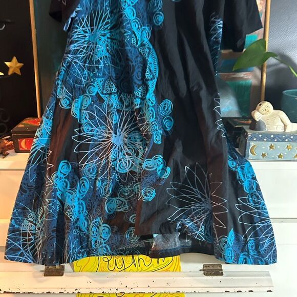 Leopards & Roses Elegant Boho Asymmetrical Black and Blue Dress XL - Picture 2 of 16